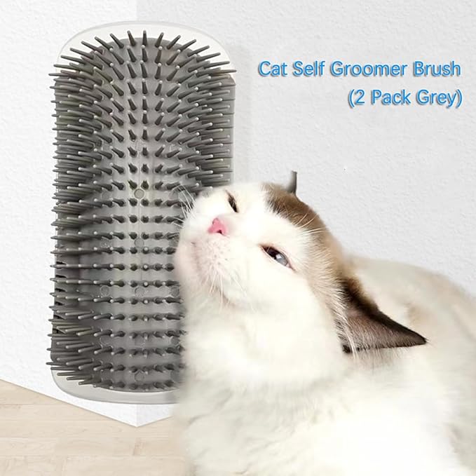 2 Pcs Upgraded Cat Self Groomer with Catnip, Corner Brush Massager for Indoor Cats, Wall Scratcher for Large & Thick-Haired Felines