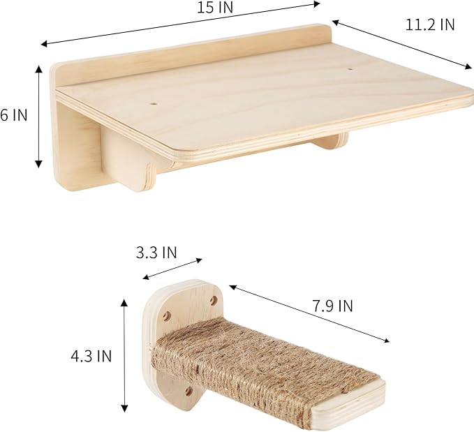 Cat Wall Shelves, 3 Steps Scratch Post, Cat Bed Hammock with Plush Covered for Indoor Cats