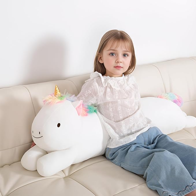 40inch Giant Unicorn Stuffed Long Pillow Plush Toy, Soft Rainbow Horse Large Stuffed Animals, Squffy Sleeping Unicorn Plushies Gift for Kids Boys Girls Birthday
