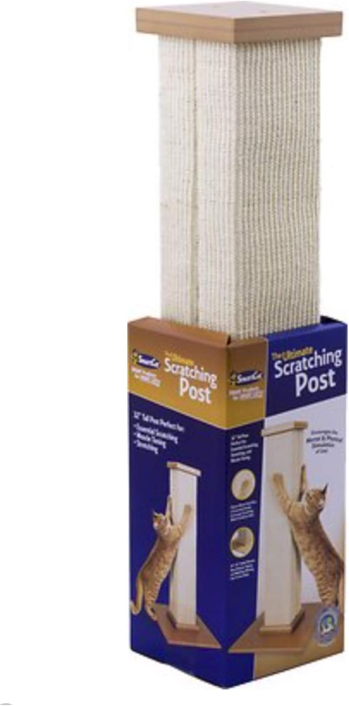SmartCat Ultimate Scratching Post – Beige, Large 32 Inch Tower - Sisal Fiber, Simple Design - For All Cats