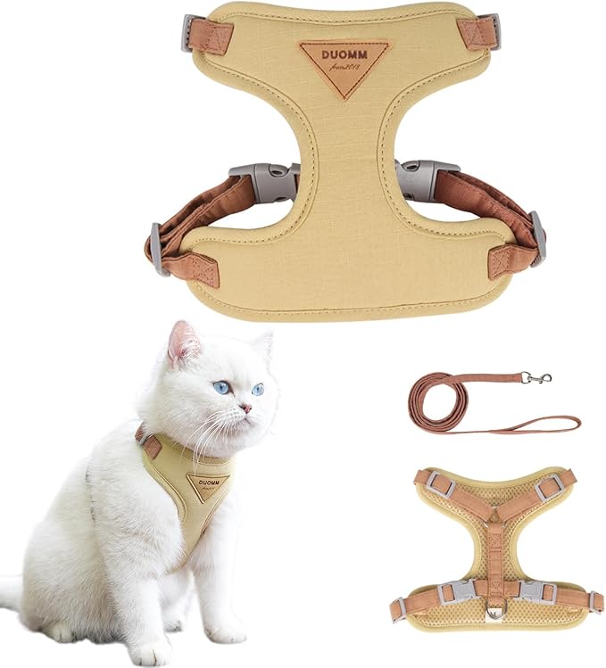 Escape-Proof Cat Harness and Leash Set - Adjustable and Comfortable - Ideal for Walking Cat Outdoors - Fits Kittens, Medium, and Large Cats (Beige, XS)