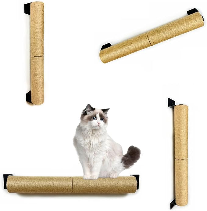 Cat Scratching Post Wall Mounted, 24 inch Tall 3.5 inch Diameter Cat Tree Scratch Post, Hemp Rope Scratcher Posts for Indoor Kittens and Large Cats with Screws