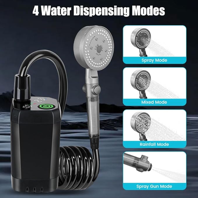 2025 Upgraded Camping Shower Kit, Portable Shower for Camping, Ultra High Pressure Outdoor Shower with LED Display, 6000mAh Lightweight 4 Mode Camping Pump for Hiking, Backpacking, RV Travel, Car, Pet