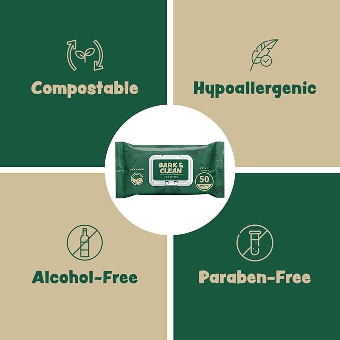 440 Dog Wipes for Cleaning and Deodorizing - 4 Pack of 110 8.5" x 9" Bamboo Pet Wipes - Compostable, Hypoallergenic Puppy Wipes - Dog Wipes for Paws, Butt, and Body