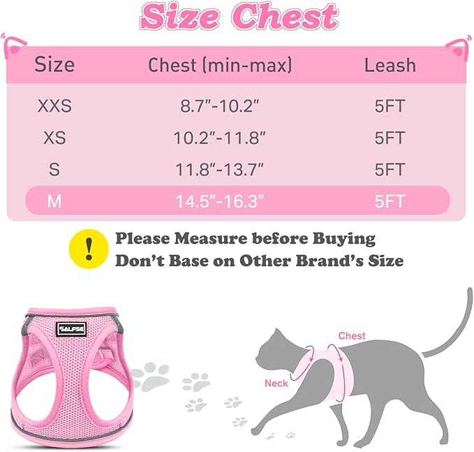 Cat Harness and Leash for Walking Escape Proof, Adjustable Kitten Vest Harness Reflective Soft Mesh Puppy Harness for Outdoor, Comfort Fit, Easy to Control (NPink, M)