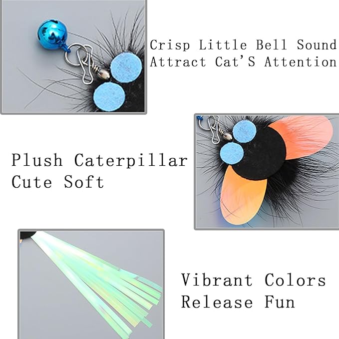 6 PCS Cat Toy Wand Refills, Shiny Insect Refills for Cat Wand Toy Furr Cat Toys Interactive Cat Teaser Wand Attachments, with Bell Fishing Pole Toy, Chase Exercise Toys for Indoor Cats and Kittens