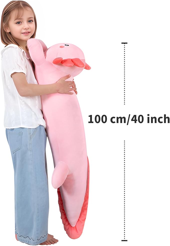 40'' Large Axolotl Plush Stuffed Animal, Axolotl Pink Long Pillow Toy, Giant Soft Stuffed Salamander Plushies Gift for Kids Boys Girls, Birthday