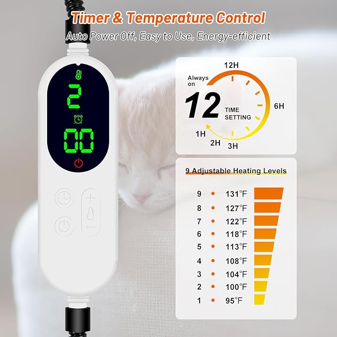 Pet Heating Pad for Cats Dogs, Electric Cat Heating Pad Indoor with Timer, 9 Level Temperature Dog Heating Pad Waterproof Heated Dog Pad Mat for Puppy Dog Cat (28.0x18.0 inch)