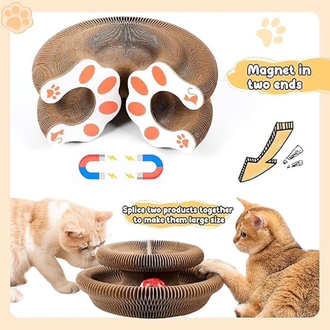 Kitty Toy, Magic Cat Scratching Board, Interactive Scratch Pad with a Ball, Cat Scratcher for Grinding Claw, Recyclable and Durable, Furniture Protector, Retractable, Brown, Reversible