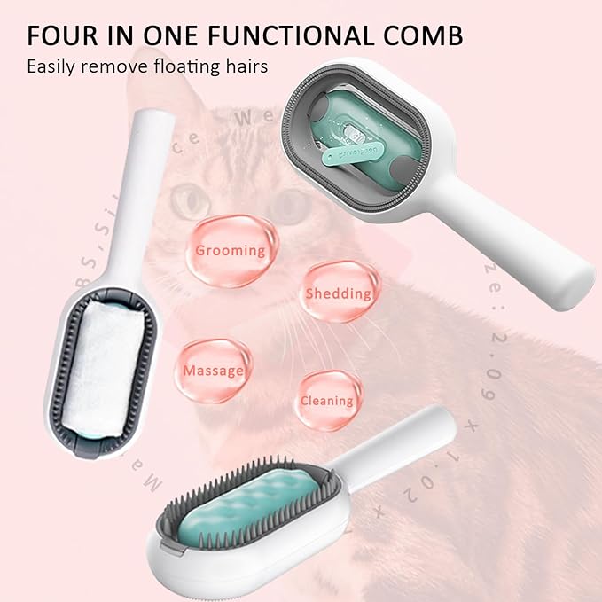 4 in 1 Universal Cat Hair Brush, Tank Version, Indoor Kitten Grooming Massager with Shedding, Pet Fur Remover for Furniture, Self-Cleaning Groomer Comb for Cleaning