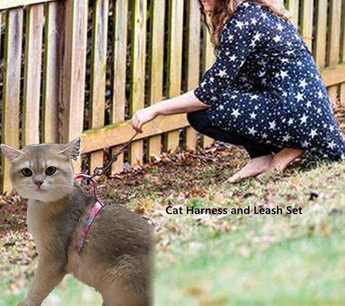 Cat Harness Escape Proof Cat Harness and Leash Set for Walking Soft Adjustable Kitten Harness for Small Large Cats (Multicolor5)