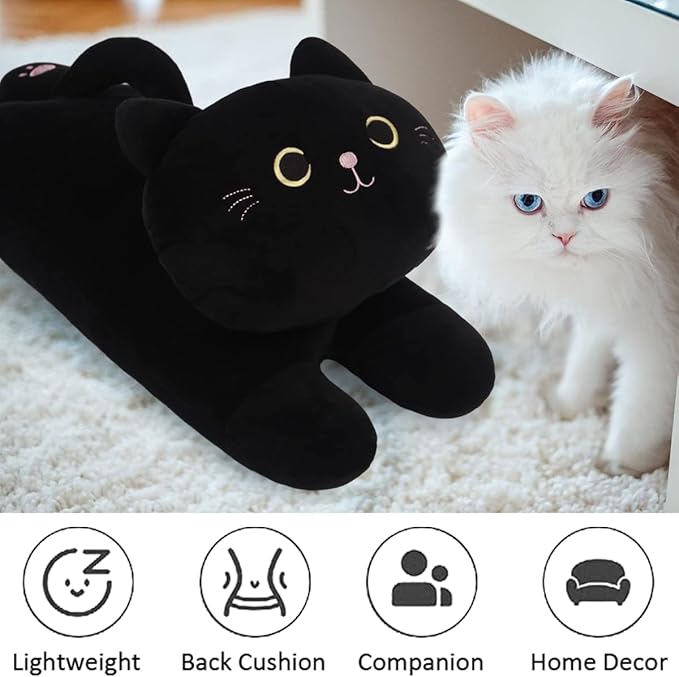 ARELUX 22in Soft Cat Big Sleeping Hugging Pillows,Black Cat Plush Pillow, Kitten Stuffed Animal Throw Pillows Accompany Plush for Friends Family Birthday