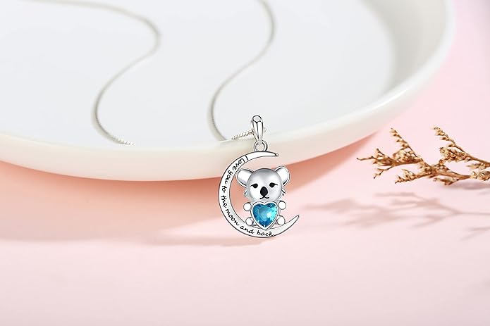 925 Sterling Silver Pig/Koala/Frog/Cat Horse Necklace I Love You to the Moon and Back Cute Animal Love Heart Moon Pendant Necklaces Jewelry Birthday Gifts for Women Best Friends