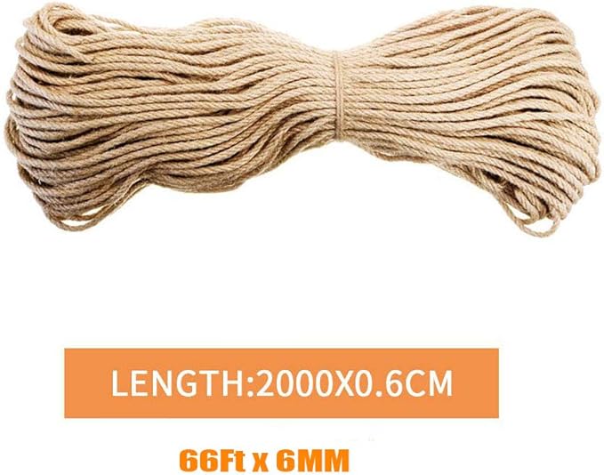 Cat Natural Sisal Rope for Scratching Post Tree Replacement, Hemp Rope for Repairing, Replacement Cat Tree and Tower (6 mm 66 Ft)