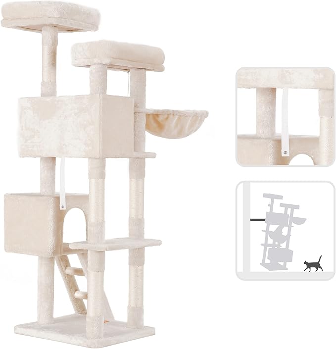 Heybly Cat Tree, Cat Tower for Indoor Cats,Multi-Level Cat Furniture Condo for Large Cats with 2 Padded Plush Perch, Cozy Basket and Scratching Posts HCT023M