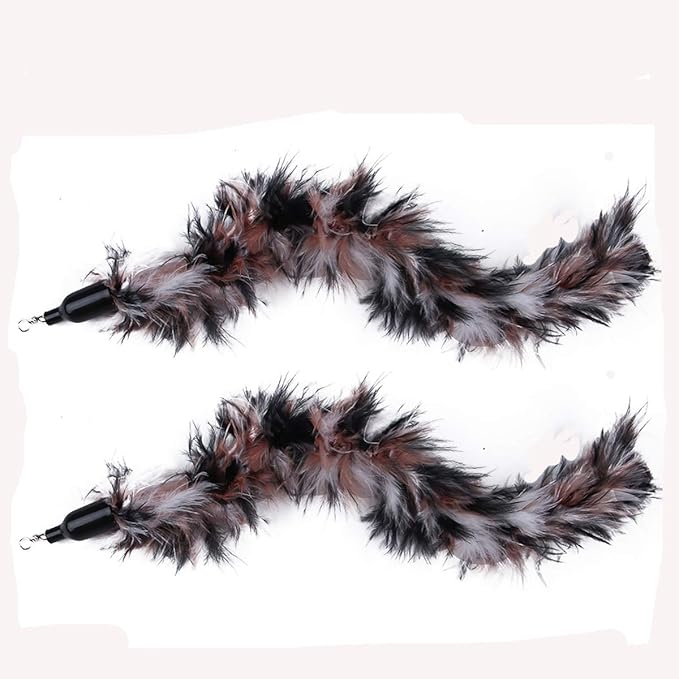 2 Pcs Cat Toys Interactive Refill Replacement Feather Pack Furry Tail Butterfly Dragonfly Fish Mouse Caterpillar Worm Birds Feathers for Kitten Cats CT15-11 Brown Long Feather