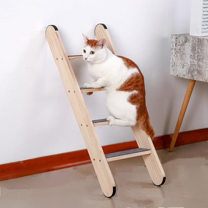 SHENGOCASE Solid Wood Wall Leaning Cat Ladder for Indoor Cats and Small Medium Dog, Cat Stair Step for Window Bed, Cat Wall Climbing Furniture (31.5")