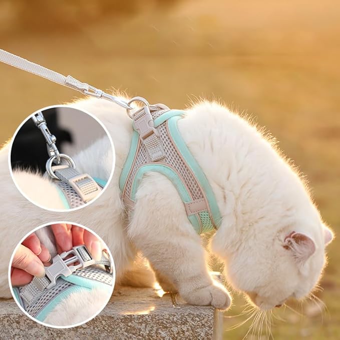 Cat Harness and Leash Set Soft Adjustable Escape Proof Cat Leash Breathable Comfortable Vest Easy to Wear Kitten/Small Dogs Harness for Outdoor Walking Blue XXS