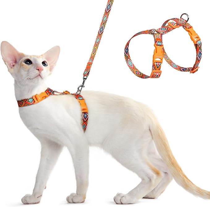 Dooradar Cat Harness and Leash, Escape Proof Adjustable Kitten Vest, Lightweight Soft Pet Straps, Easy Wearing for Small Medium Kitty Safe Walking Travel Control, Orange & Black, S