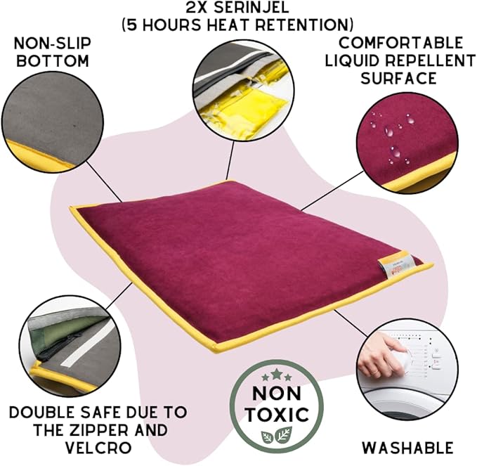 Cooling Heating Mat for Cat & Dog Small Medium Pet (16x24), 5 Layers Microwave Water Repellent No-Electric Thermal Pad Washable Non Slip Indoor Outdoor Warming Gel Summer Bed (Burgundy)