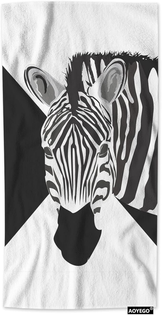 AOYEGO Zebra Hand Towels Wild Animal Black White Striped Zebras in Geometric Triangles Highly Absorbent Soft Towels Bathroom Beach Kitchen Spa Gym Face Towel 15x30 Inch