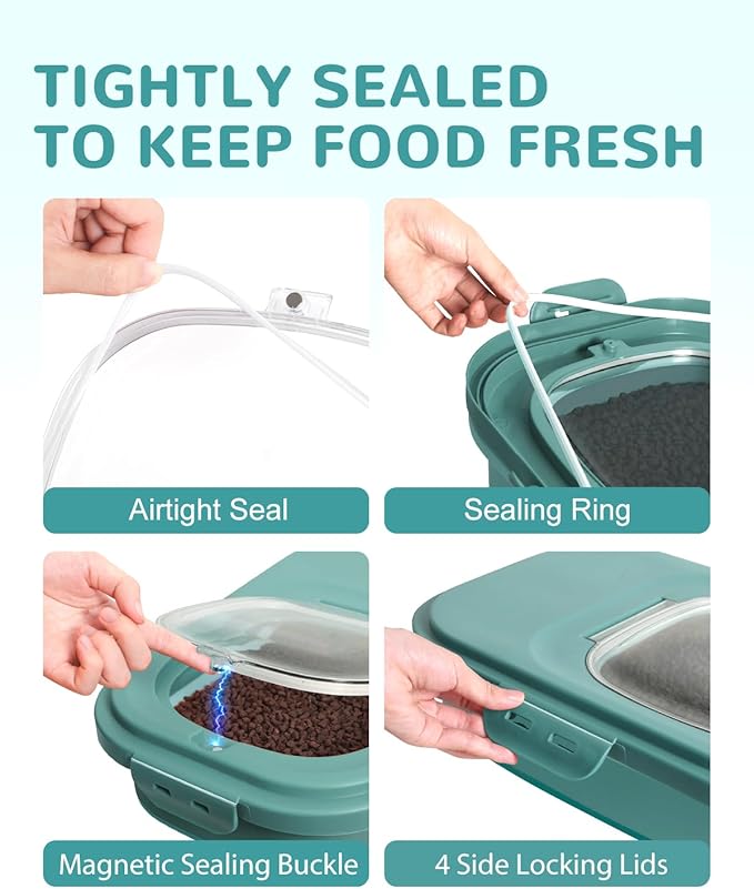 20-23 Lbs Dog Food Storage Container - Collapsible Dog Food Container with Attachable Casters and Scoop,Travel Silicone Bowl, Pet Food Storage Containers to Keep Dry Food Fresh,Easy to Move