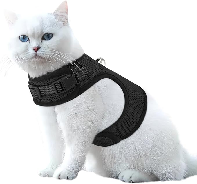 MoNiBloom Soft Cat Harness for Walking Escape Proof and Travel, Kitten Adjustable Breathable Vest Harness - Black, M