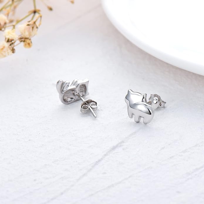 925 Sterling Silver Cat Earrings Cute Animal Kitten Stud Earrings cat Jewelry Gifts for Women Girls Hypoallergenic Earrings for Sensitive Ears