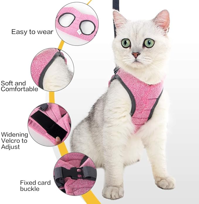 Heywean Cat Harness and Leash - Ultra Light Escape Proof Kitten Collar Cat Walking Jacket with Running Cushioning Soft and Comfortable Suitable for Puppies Rabbits (S, Pink)