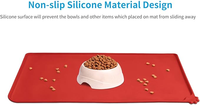 AUDWUD Silicone Waterproof Pet Feeding Mats,Anti Slip Bowl Pad, Dog Mat for Food and Water