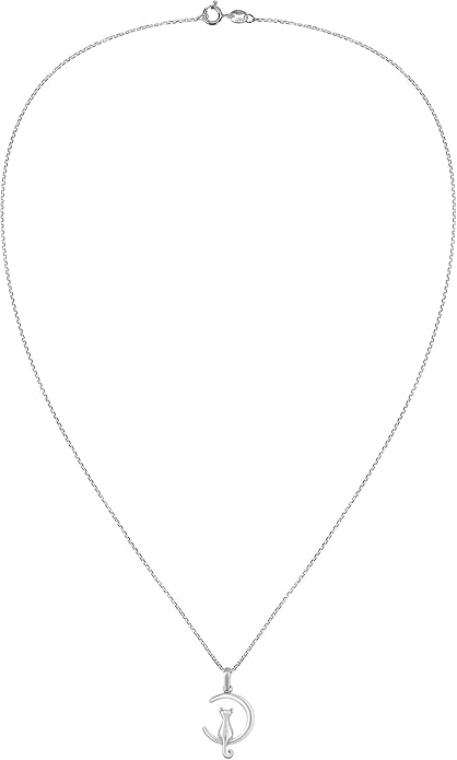 AeraVida Charming Cat Sitting on Crescent Moon .925 Sterling Silver Necklace | Crescent Moon Sterling Silver Necklace for Women