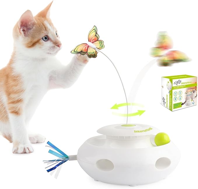 ALL FOR PAWS Motion Activated Cat Toys for Indoor Cats, Rechargeable 3-in-1 Interactive Fluttering Butterfly, Automatic Whack a Mole Kitten Toy, Track Balls Kitten Toy for All Breeds