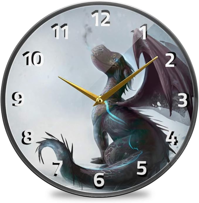 ALAZA Cute Dragon The Snow Wall Clock Battery Operated Silent Non Ticking Clocks for Living Room Decor 12 Inch / 9.5 Inch