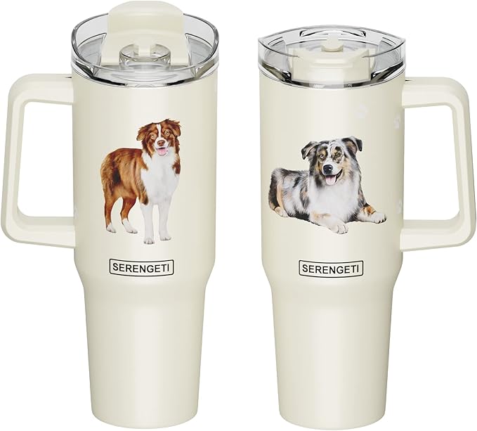 40 Oz Australian Shepherd Dog Tumbler with Handle, Straw & Lid - Vacuum Insulated Stainless Steel Travel Mug for Pet Lovers