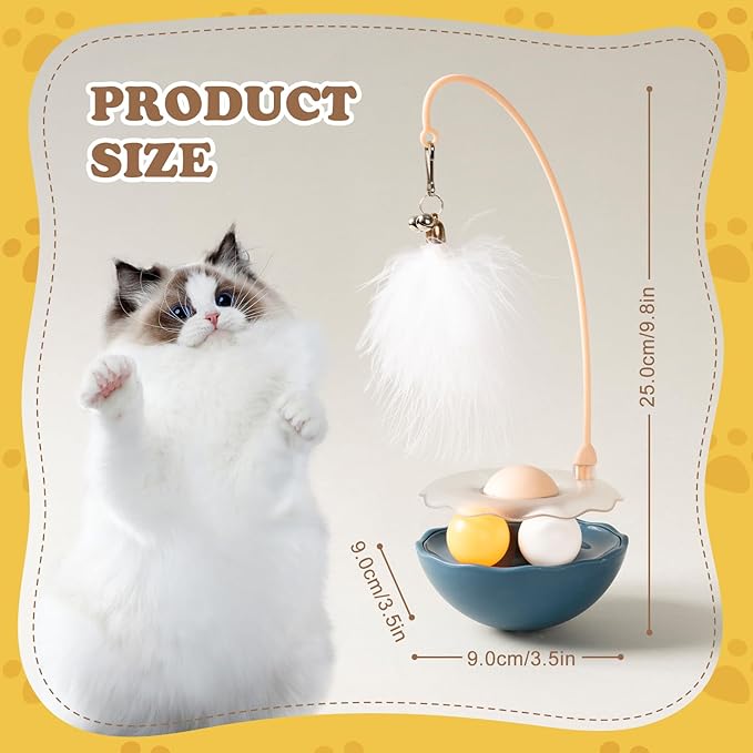 3-in-1 Tumbler Catnip Toy Interactive Cat Toys Cat Teaser with Feather and Bell, Track Balls Kitten Toys for Indoor Cats 9.8'' High (Blue)