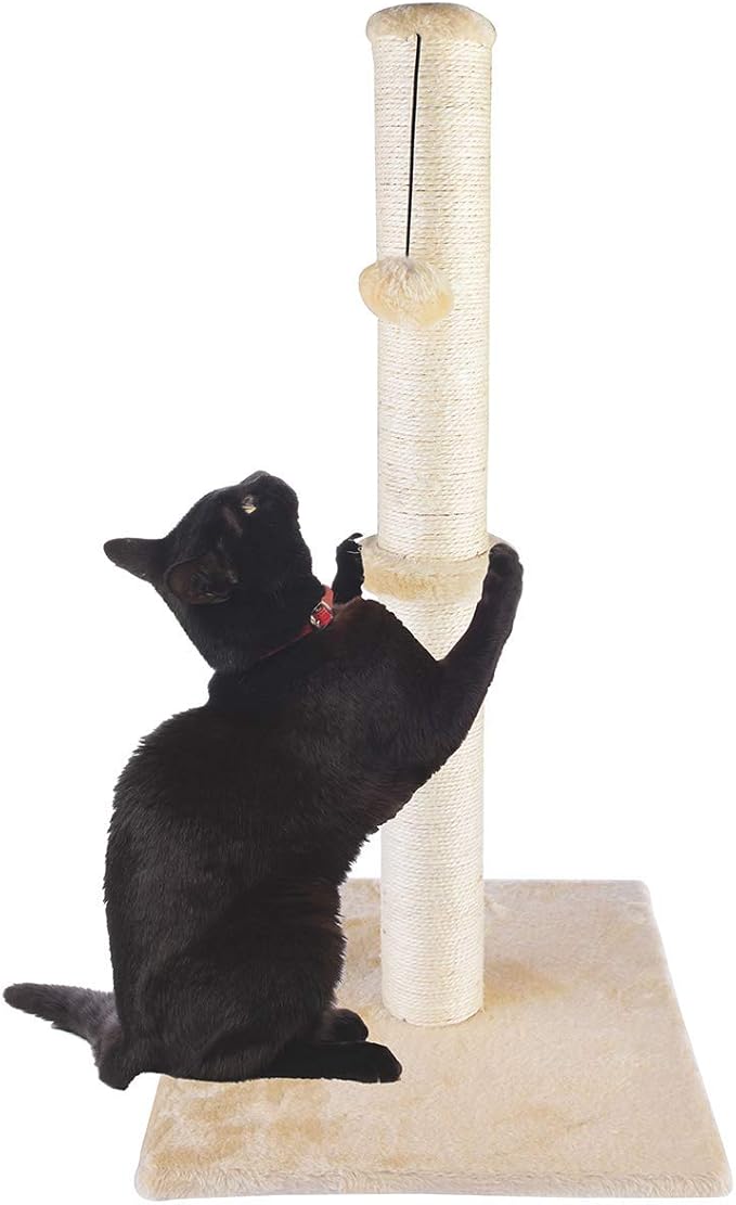 Dimaka 34" Tall Cat Scratching Post for Large Cats and Kittens, High Vertical Scratcher with Premium Natural Sisal Rope and Interactive Hanging Ball for Indoor Cats(Beige, 34 inches)