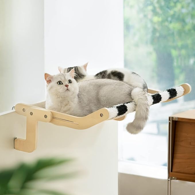 MEWOOFUN Sturdy Cat Window Perch Cat Hammock for Window Cat Window Seat Bed with Reversible Mat No Suction No Drilling Cat Perches Holds Up to 40lbs (Black/White)