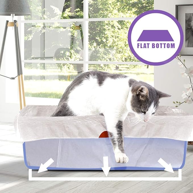 Alfapet cat Litter Box Liners Extra Large 15 count Heavy Duty 2 mil Thick Plastic, Clever Drawstring Liner for Easy Disposal- Flat Bottom for Easy, Secure Placement in Kitty Pan-Disposable