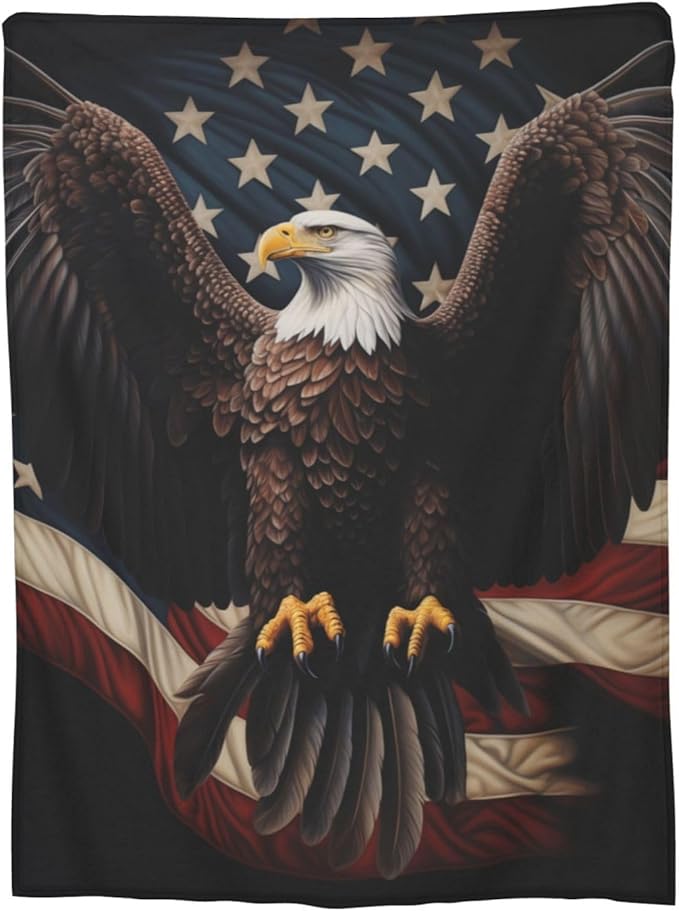 American Eagle Flag Blanket Gfits for Women Men Kids Bald Eagle Flannel Throw Blankets Soft Fuzzy Lightweight for Home Decor Couch Bed Sofa 50x40 Inches
