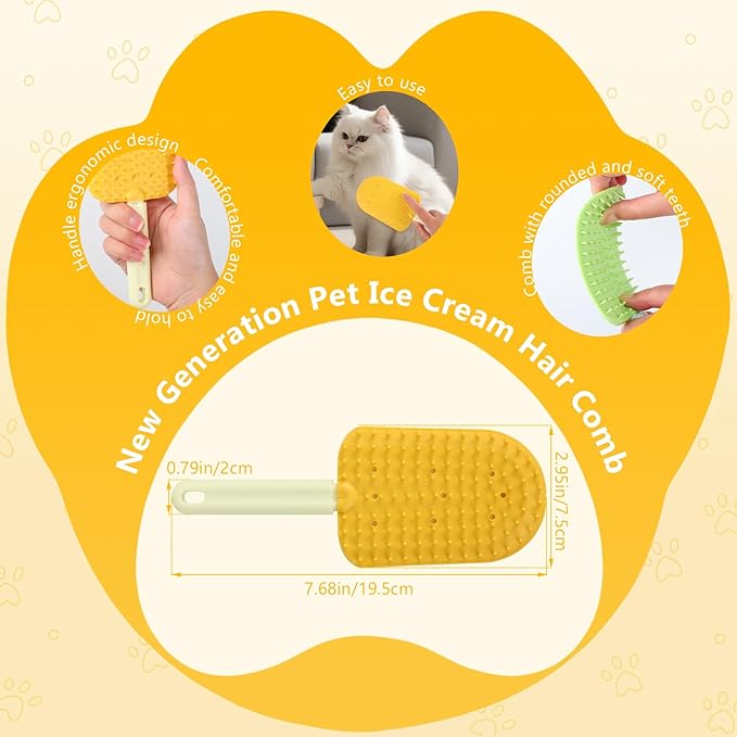 3PCS Cat Tongue Comb, 2024 New Cat Grooming Brush, Cats Shedding Brush for Long Haired Cats, Cute Cartoon Ice Cream Cat Fur Remover Comb for Cats Grooming Easily Removes Fur Reducing Hairballs