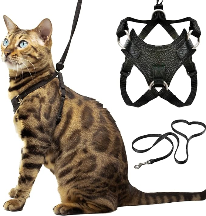 Houdini™ Escape Proof Cat Harness and Leash Set by OutdoorBengal for Walking Cats and Kittens (Vegan Leather, Medium Cat)