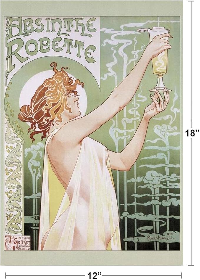 Absinthe Robette 1898 by Georges Henri Privat Livemont Art Nouveau Vintage Advertisement Ad French France Liquor Drinking Spirit Bar Whiskey Cocktail Decoration Cool Wall Art Print Poster 12x18