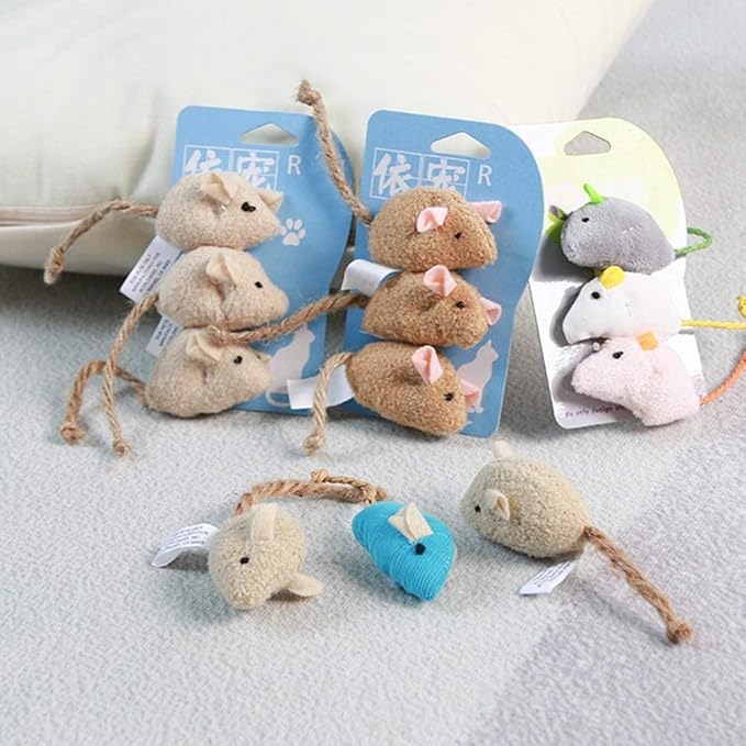 3Pcs Blue Khaki Pets Interactive Playing Toys, 3Pcs Plush Simulation Rat Mouse Scratch Bite Chewing Toy for Pet Cat Kitten, Cat Mice and Animals Toys