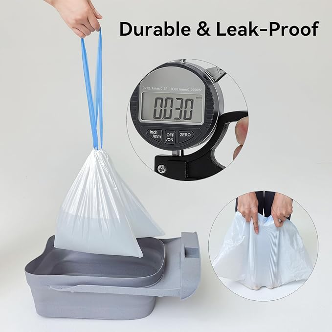 60 Count Heavy Duty Cat Litter Box Bags - Compatible with Neakasa M1 and PetPivot & Mimfam & teweoa Open-Top Self-Cleaning Litter Box,Leak-Proof Drawstring Trash Bags,27" x 13"