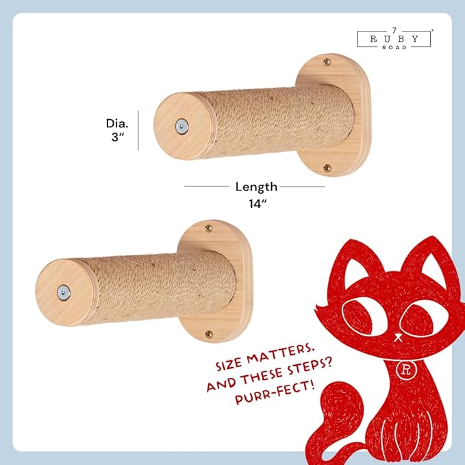 7 Ruby Road Salto 14” Cat Wall Steps – Modern Cat Wall Furniture for Large Cats – 2 Pack of Cat Wall Shelves – Cat Stairs for Wall Mounted with Jute Scratching - Cat Climbing Wall Cat Steps for Wall