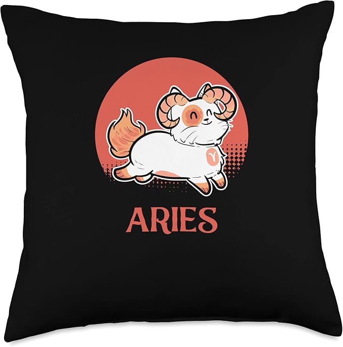 Aries Zodiac Cat Owner Kawaii Chibi Anime Figure Kitten Cats Throw Pillow