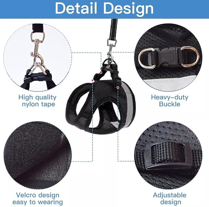 Cat and Small Dog Vest Harness and Leash Set, Mesh Harness with Reflective Strap, Step-in Adjustable Harness for Small Cats