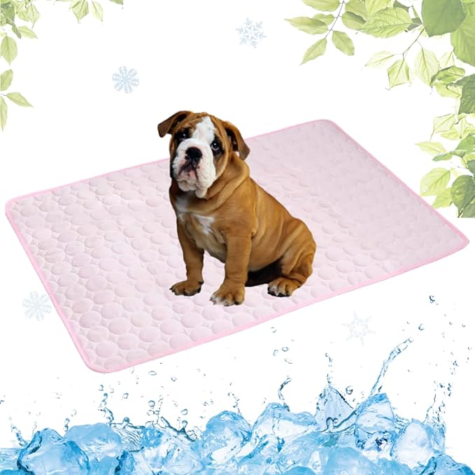 Dog Cooling Mat Washable, Portable Summer Dog Pad, Water-Absorbent Pet Cooling Pad, Ice Silk Self-Cooling Mat for Dog for Kennel/Sofa/Bed/Floor/Car Seats(Pink,19x23in)