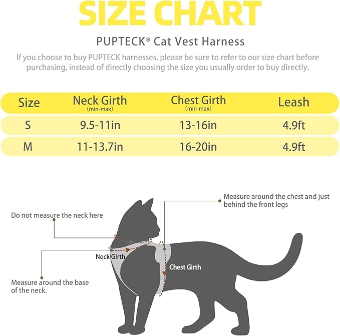 PUPTECK Cat Harness and Leash Set Escape Proof Reflective Cat Walking Harness Adjustable Soft Breathable Mesh Vest for Small Pets, Yellow, M