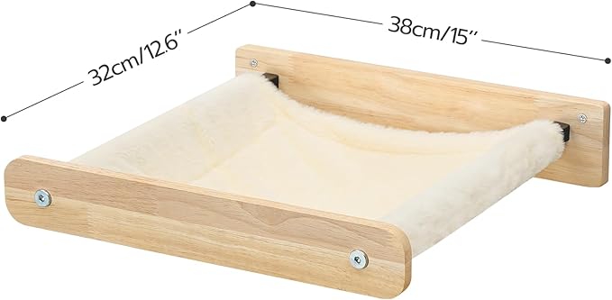 HOOBRO Cat Hammock, Cat Wall Bed with Soft Fabric, 15" L x 12.6" W, Wood Cat Wall Shelves, Easy to Install, Holds up to 40 lb, for Kitten, Medium and Large Cats, Natural NL01CS03